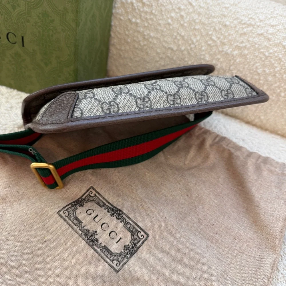 Gucci Beige + Brown Belt Bag with Green + Red Strap Purse Crossbody Fannypack